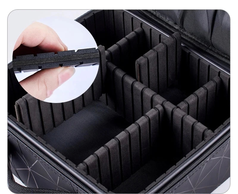 Elarose quilted organizer case with adjustable foam dividers, close-up on hand holding insert