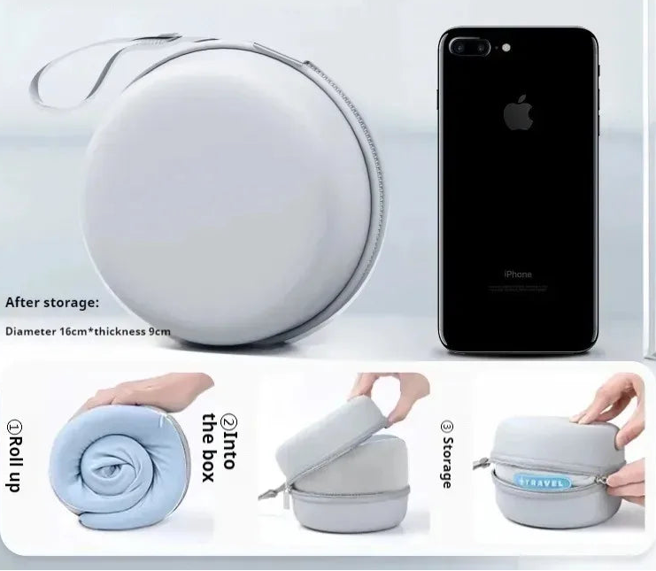 Portable travel storage case from Elarose, size compared to iPhone, shown with roll-up process.