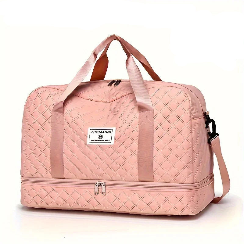 Quilted pink travel duffel bag with handles and shoulder strap, Elarose accessory