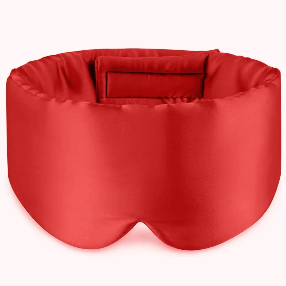 Elarose red satin padded sleep mask with adjustable strap, front view