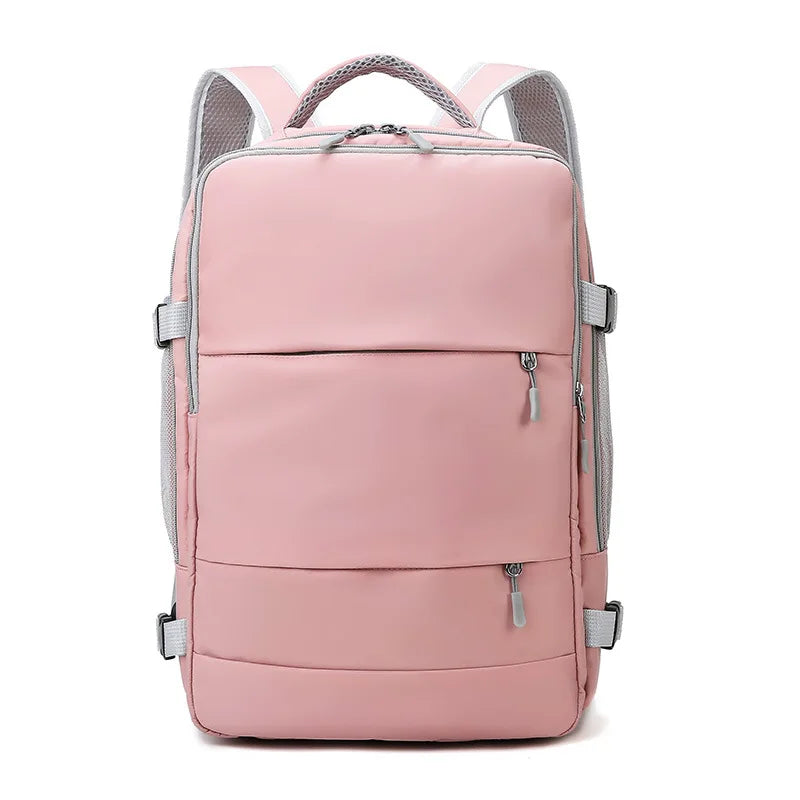 Elarose light pink backpack with front zipper pockets and grey accents, isolated on white