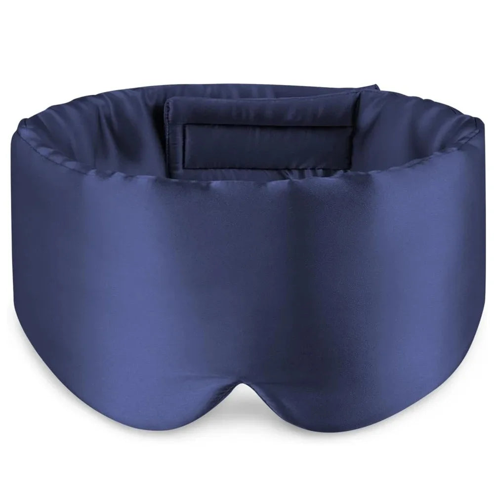 Elarose navy blue satin sleep mask with contoured design on white background