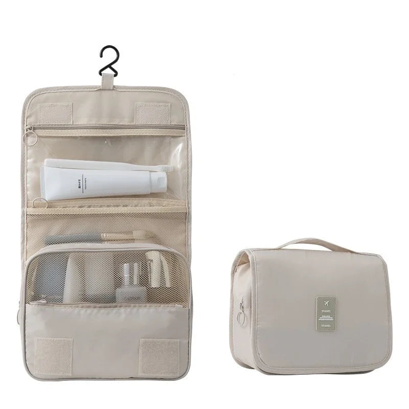 Beige hanging toiletry travel bag with compartments, Elarose organizer