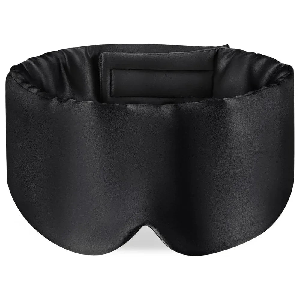 Elarose black satin padded sleep mask with thick eye contour, front view