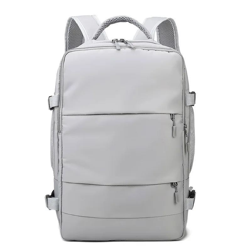 Sleek light gray backpack with front zipper pockets, adjustable straps, Elarose minimalist design